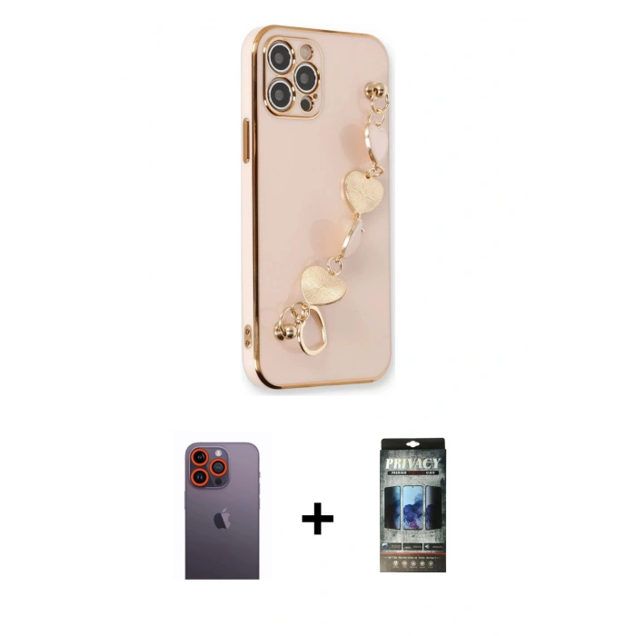 MARSİLYAN™- iPhone 12 Pro Kılıf Nova Işık Prime - Siyah 34D Hayalet Izgaralı Cam + Neon Fosforlu Kamera Lens - TU