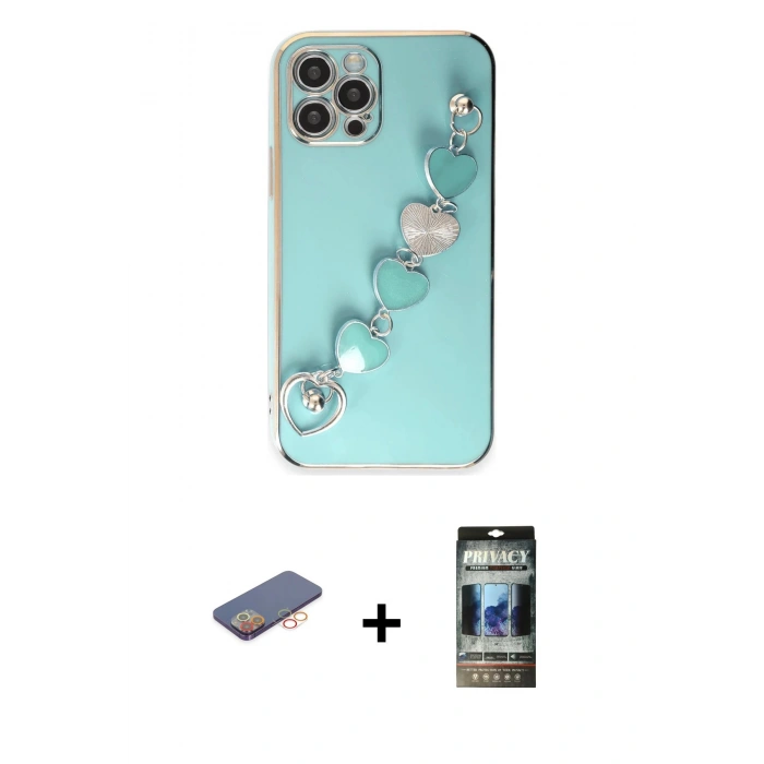 MARSİLYAN™- iPhone 12 Pro Kılıf Nova Işık Prime - Siyah 34D Hayalet Izgaralı Cam + Turuncu Renkli Kamera Lens Koruma Cam