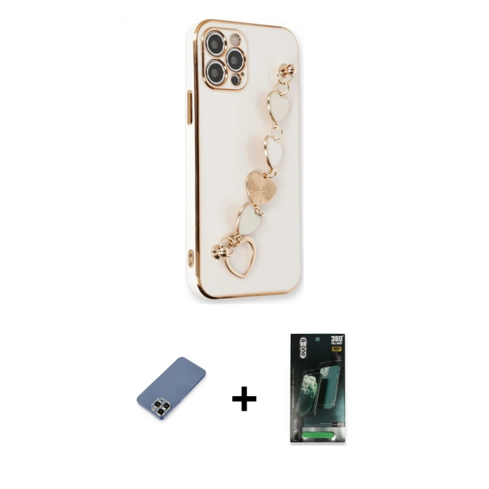 MARSİLYAN™- iPhone 12 Pro Kılıf Nova Işık Prime - Siyah 360 Mat Full Body Arka Koruyucu + Metal Kamera Lens Koruma Cam - AKYL