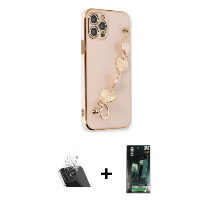 MARSİLYAN™- iPhone 12 Pro Kılıf Nova Işık Prime - Siyah 360 Mat Full Body Arka Koruyucu + Kamera Lens Koruma Cam - SF