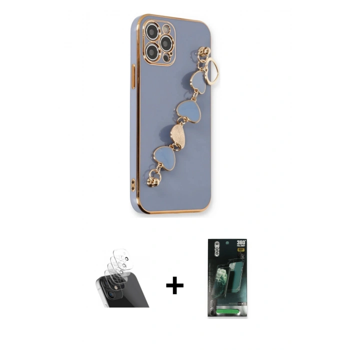 MARSİLYAN™- iPhone 12 Pro Kılıf Nova Işık Prime - Siyah 360 Mat Full Body Arka Koruyucu + Kamera Lens Koruma Cam - SF