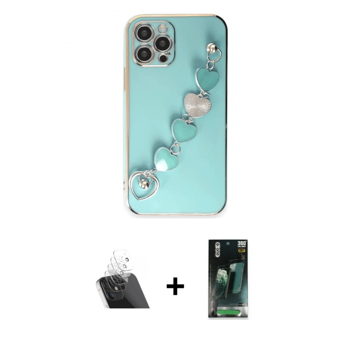 MARSİLYAN™- iPhone 12 Pro Kılıf Nova Işık Prime - Siyah 360 Mat Full Body Arka Koruyucu + Kamera Lens Koruma Cam - SF