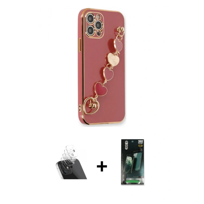 MARSİLYAN™- iPhone 12 Pro Kılıf Nova Işık Prime - Siyah 360 Mat Full Body Arka Koruyucu + Kamera Lens Koruma Cam - SF