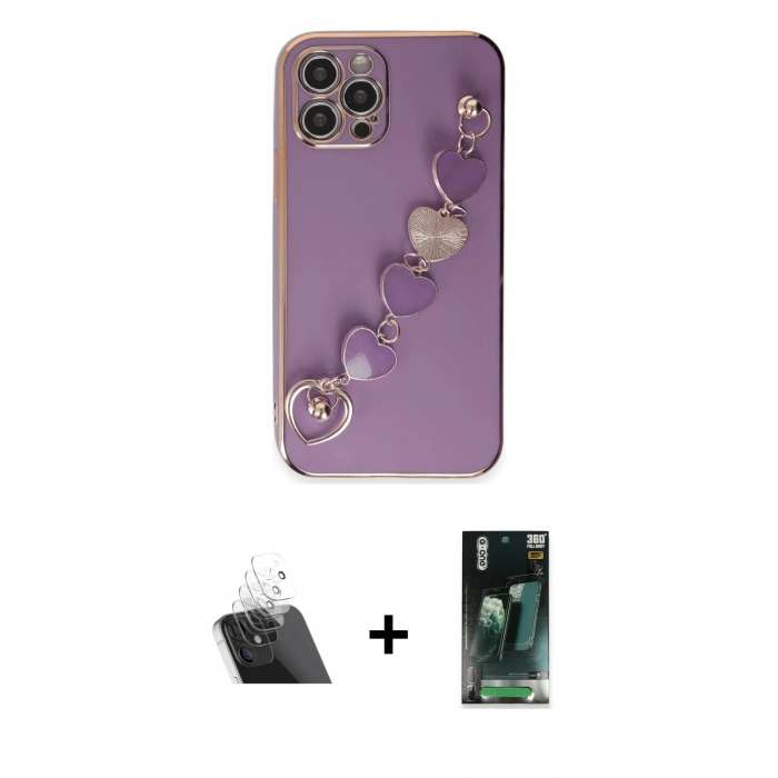 MARSİLYAN™- iPhone 12 Pro Kılıf Nova Işık Prime - Siyah 360 Mat Full Body Arka Koruyucu + Kamera Lens Koruma Cam - SF