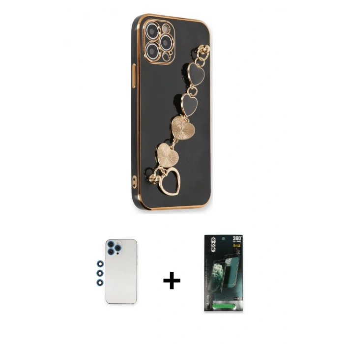 MARSİLYAN™- iPhone 12 Pro Kılıf Nova Işık Prime - Siyah 360 Mat Full Body Arka Koruyucu + Shine Kamera Lens - MI