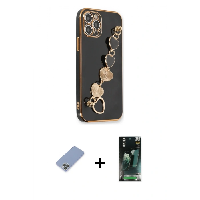 MARSİLYAN™- iPhone 12 Pro Kılıf Nova Işık Prime - Siyah 360 Mat Full Body Arka Koruyucu + Metal Kamera Lens Koruma Cam - KUYL