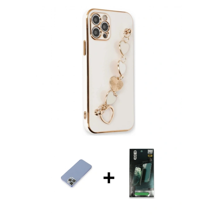 MARSİLYAN™- iPhone 12 Pro Kılıf Nova Işık Prime - Siyah 360 Mat Full Body Arka Koruyucu + Metal Kamera Lens Koruma Cam - KUYL