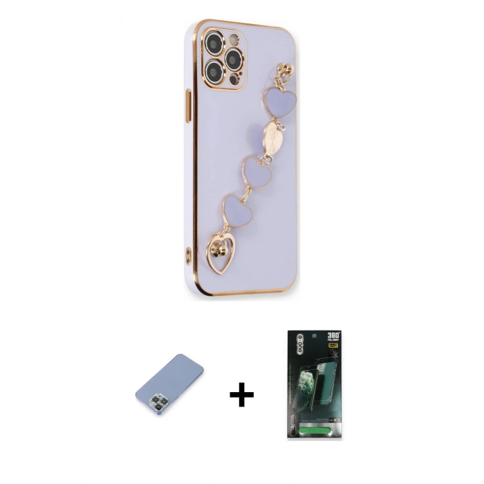MARSİLYAN™- iPhone 12 Pro Kılıf Nova Işık Prime - Siyah 360 Mat Full Body Arka Koruyucu + Metal Kamera Lens Koruma Cam - KUYL