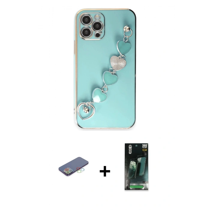 MARSİLYAN™- iPhone 12 Pro Kılıf Nova Işık Prime - Siyah 360 Mat Full Body Arka Koruyucu + Renkli Kamera Lens Koruma Cam - MI