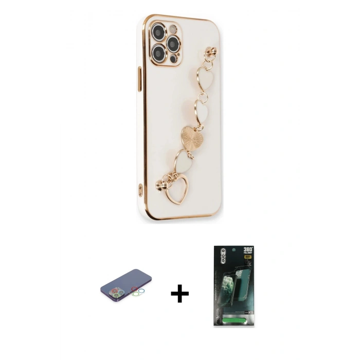 MARSİLYAN™- iPhone 12 Pro Kılıf Nova Işık Prime - Siyah 360 Mat Full Body Arka Koruyucu + Renkli Kamera Lens Koruma Cam - MI