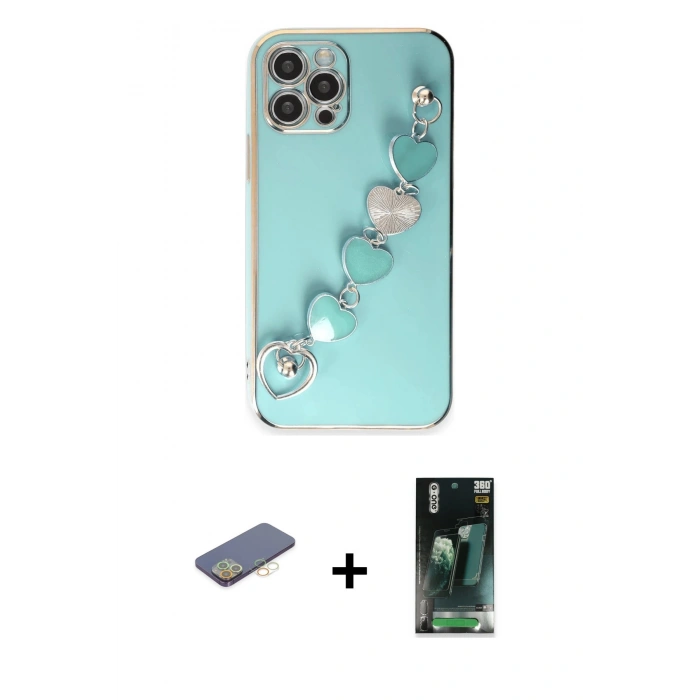 MARSİLYAN™- iPhone 12 Pro Kılıf Nova Işık Prime - Siyah 360 Mat Full Body Arka Koruyucu + Sarı Renkli Kamera Lens Koruma Cam