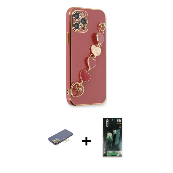 MARSİLYAN™- iPhone 12 Pro Kılıf Nova Işık Prime - Siyah 360 Mat Full Body Arka Koruyucu + Sarı Renkli Kamera Lens Koruma Cam