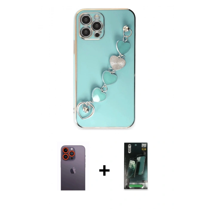 MARSİLYAN™- iPhone 12 Pro Kılıf Nova Işık Prime - Siyah 360 Mat Full Body Arka Koruyucu + Neon Fosforlu Kamera Lens - TU