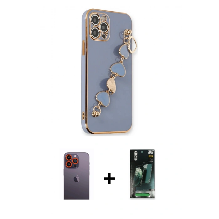 MARSİLYAN™- iPhone 12 Pro Kılıf Nova Işık Prime - Siyah 360 Mat Full Body Arka Koruyucu + Neon Fosforlu Kamera Lens - TU