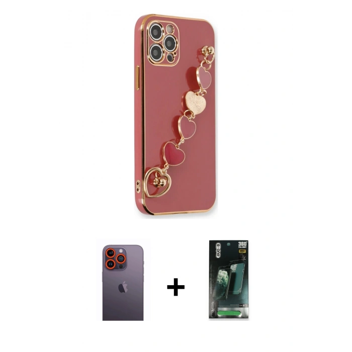 MARSİLYAN™- iPhone 12 Pro Kılıf Nova Işık Prime - Siyah 360 Mat Full Body Arka Koruyucu + Neon Fosforlu Kamera Lens - TU