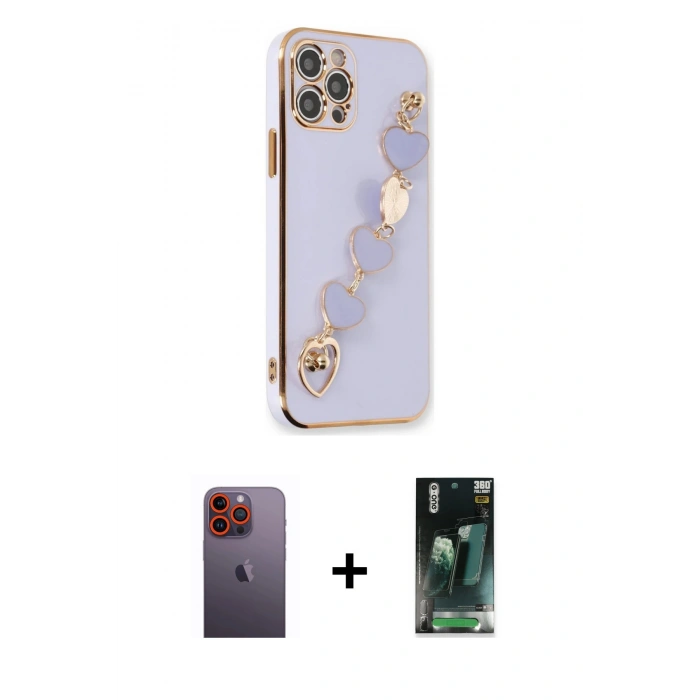MARSİLYAN™- iPhone 12 Pro Kılıf Nova Işık Prime - Siyah 360 Mat Full Body Arka Koruyucu + Neon Fosforlu Kamera Lens - TU