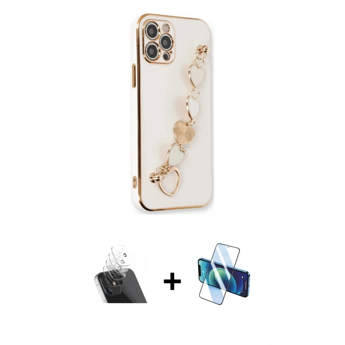 MARSİLYAN™- iPhone 12 Pro Kılıf Nova Işık Prime - Siyah 3D Antistatik Cam Ekran Koruyucu + Kamera Lens Koruma Cam - SF