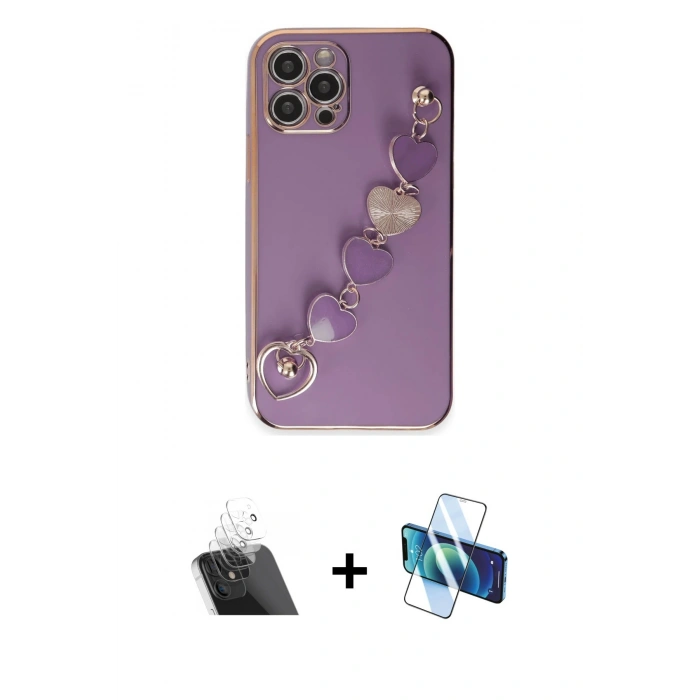 MARSİLYAN™- iPhone 12 Pro Kılıf Nova Işık Prime - Siyah 3D Antistatik Cam Ekran Koruyucu + Kamera Lens Koruma Cam - SF
