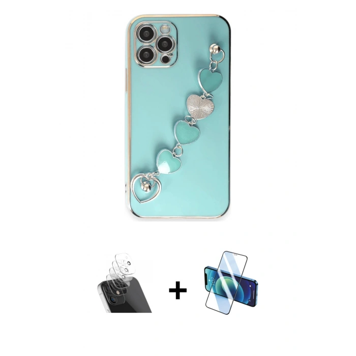 MARSİLYAN™- iPhone 12 Pro Kılıf Nova Işık Prime - Siyah 3D Antistatik Cam Ekran Koruyucu + Kamera Lens Koruma Cam - SF