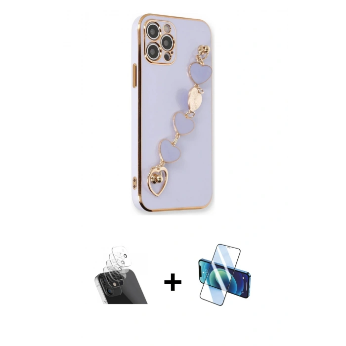 MARSİLYAN™- iPhone 12 Pro Kılıf Nova Işık Prime - Siyah 3D Antistatik Cam Ekran Koruyucu + Kamera Lens Koruma Cam - SF