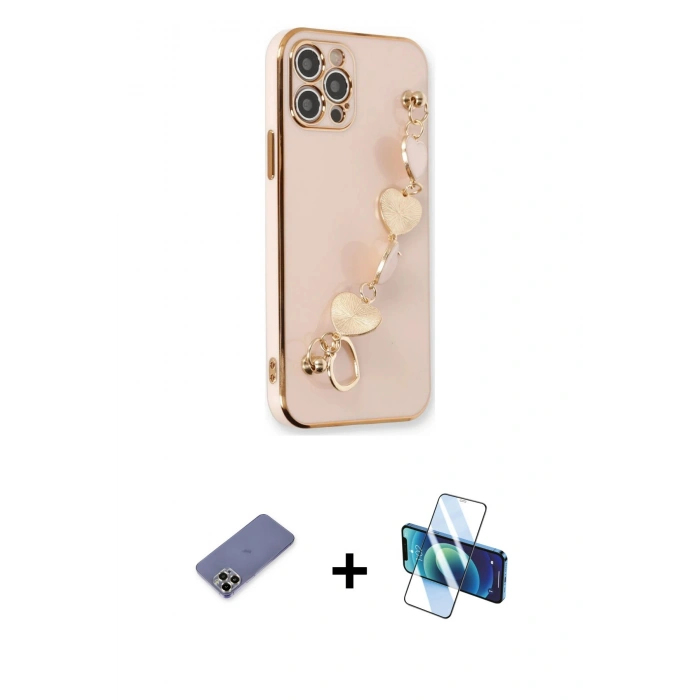 MARSİLYAN™- iPhone 12 Pro Kılıf Nova Işık Prime - Siyah 3D Antistatik Cam Ekran Koruyucu + Metal Kamera Lens Koruma Cam - GD
