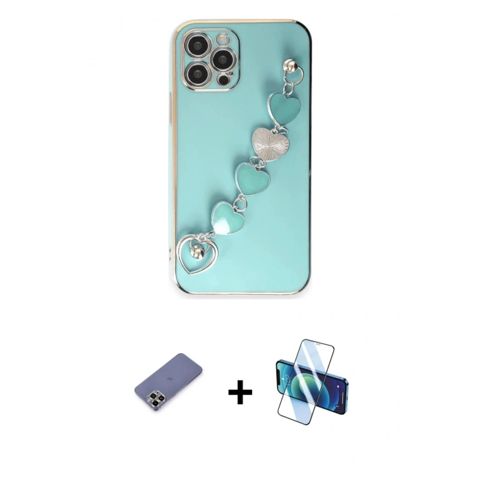 MARSİLYAN™- iPhone 12 Pro Kılıf Nova Işık Prime - Siyah 3D Antistatik Cam Ekran Koruyucu + Metal Kamera Lens Koruma Cam - GD