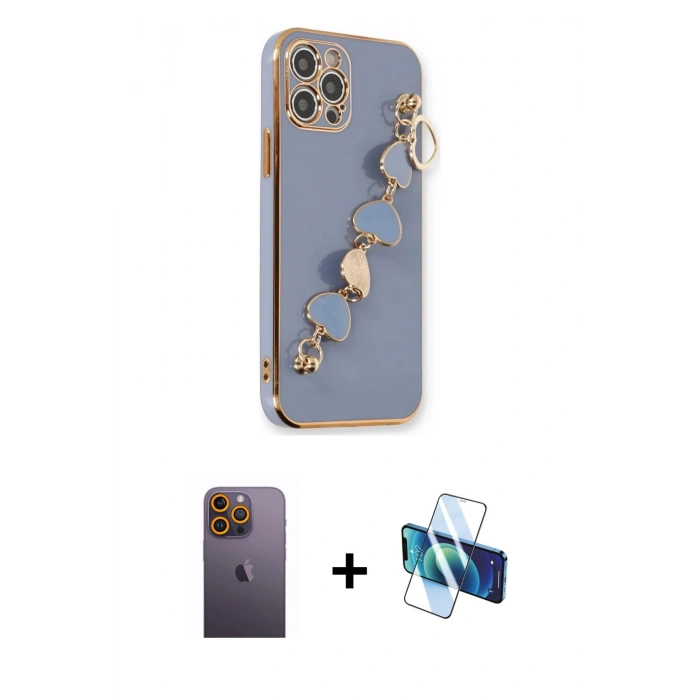 MARSİLYAN™- iPhone 12 Pro Kılıf Nova Işık Prime - Siyah 3D Antistatik Cam Ekran Koruyucu + Neon Fosforlu Kamera Lens - SI
