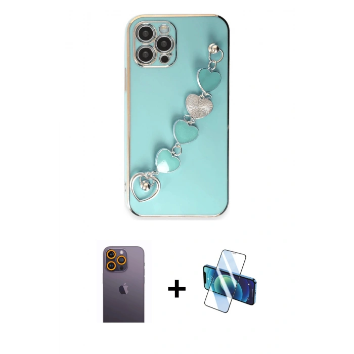 MARSİLYAN™- iPhone 12 Pro Kılıf Nova Işık Prime - Siyah 3D Antistatik Cam Ekran Koruyucu + Neon Fosforlu Kamera Lens - SI