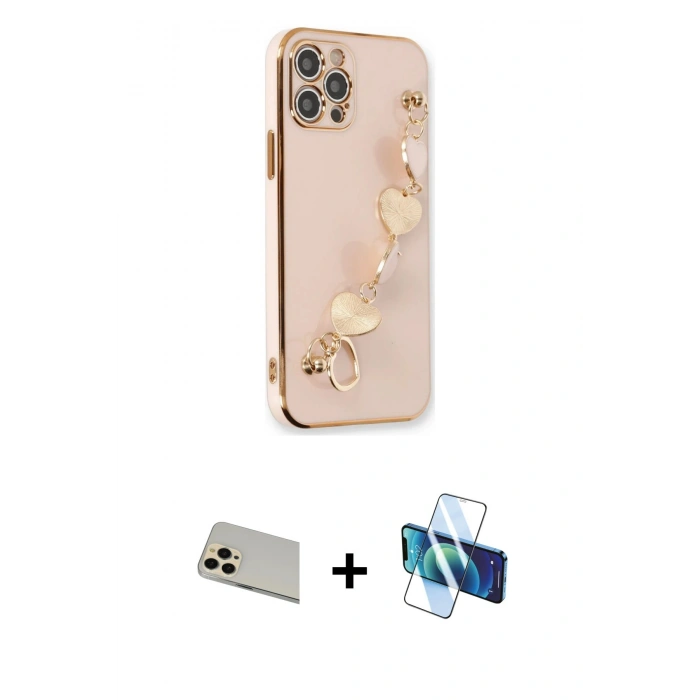 MARSİLYAN™- iPhone 12 Pro Kılıf Nova Işık Prime - Siyah 3D Antistatik Cam Ekran Koruyucu + Rainbow Kamera Lens Koruma Cam - GD