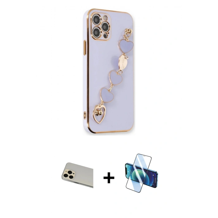 MARSİLYAN™- iPhone 12 Pro Kılıf Nova Işık Prime - Siyah 3D Antistatik Cam Ekran Koruyucu + Rainbow Kamera Lens Koruma Cam - GD