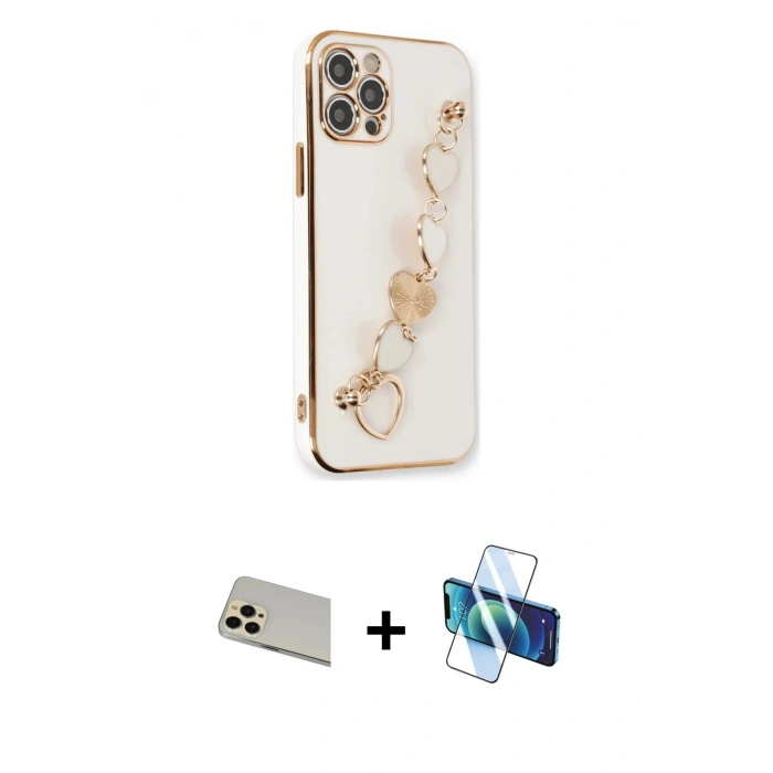 MARSİLYAN™- iPhone 12 Pro Kılıf Nova Işık Prime - Siyah 3D Antistatik Cam Ekran Koruyucu + Rainbow Kamera Lens Koruma Cam - GD