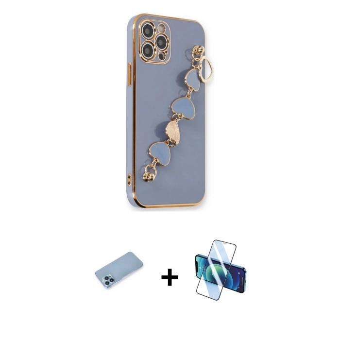 MARSİLYAN™- iPhone 12 Pro Kılıf Nova Işık Prime - Siyah 3D Antistatik Cam Ekran Koruyucu + Shine Kamera Lens Koruma Cam - MI