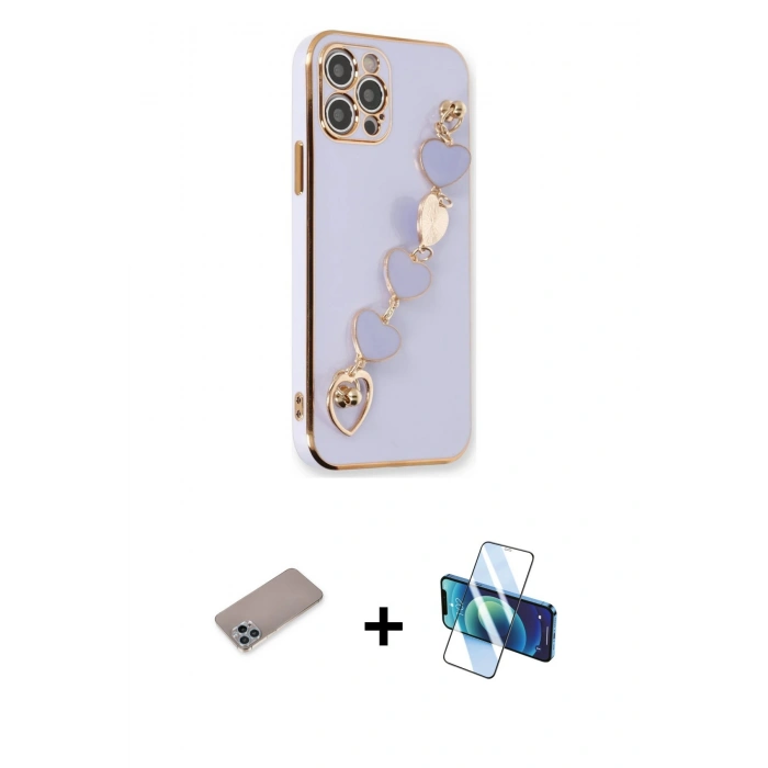 MARSİLYAN™- iPhone 12 Pro Kılıf Nova Işık Prime - Siyah 3D Antistatik Cam Ekran Koruyucu + Shine Kamera Lens Koruma Cam - SABE