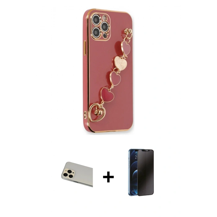 MARSİLYAN™- iPhone 12 Pro Kılıf Nova Işık Prime - Siyah 3D Antistatik Hayalet Cam Ekran Koruyucu + Rainbow Kamera Lens Koruma Cam - GD