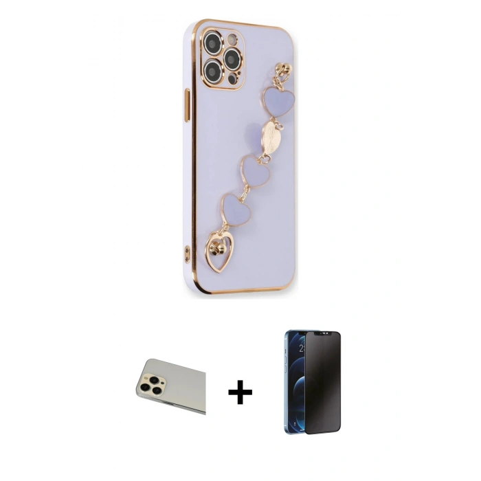 MARSİLYAN™- iPhone 12 Pro Kılıf Nova Işık Prime - Siyah 3D Antistatik Hayalet Cam Ekran Koruyucu + Rainbow Kamera Lens Koruma Cam - GD