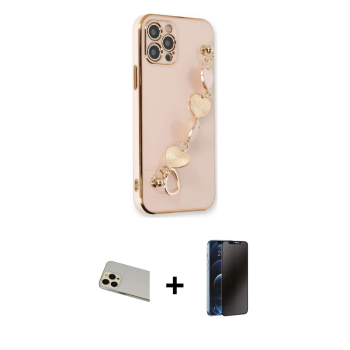 MARSİLYAN™- iPhone 12 Pro Kılıf Nova Işık Prime - Siyah 3D Antistatik Hayalet Cam Ekran Koruyucu + Rainbow Kamera Lens Koruma Cam - GD