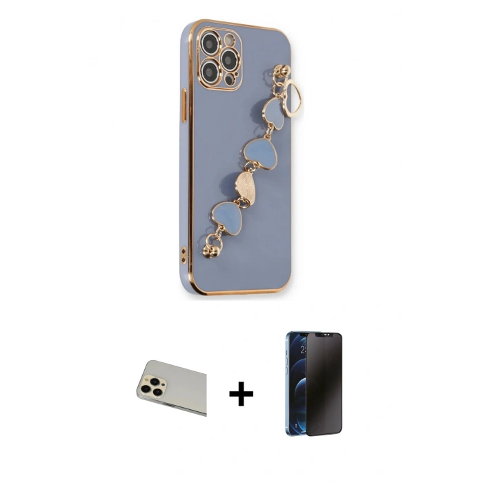 MARSİLYAN™- iPhone 12 Pro Kılıf Nova Işık Prime - Siyah 3D Antistatik Hayalet Cam Ekran Koruyucu + Rainbow Kamera Lens Koruma Cam - GD