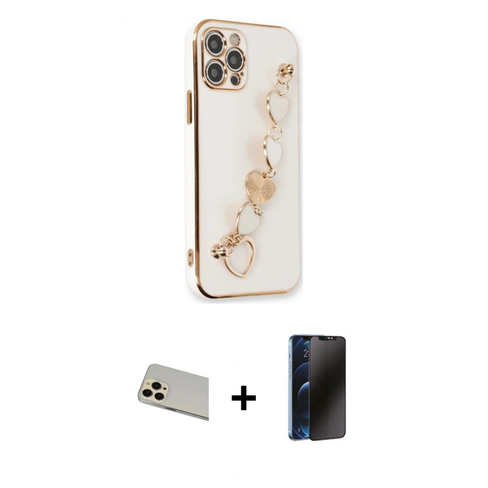 MARSİLYAN™- iPhone 12 Pro Kılıf Nova Işık Prime - Siyah 3D Antistatik Hayalet Cam Ekran Koruyucu + Rainbow Kamera Lens Koruma Cam - GD