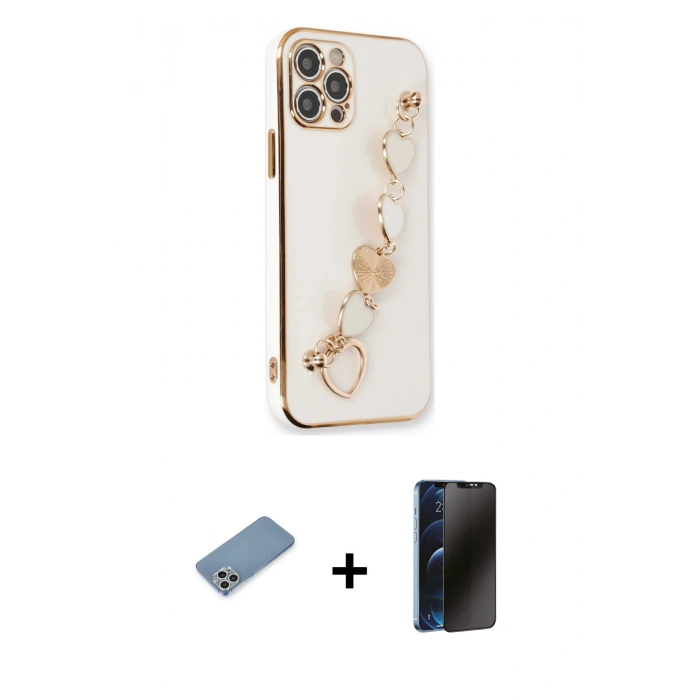 MARSİLYAN™- iPhone 12 Pro Kılıf Nova Işık Prime - Siyah 3D Antistatik Hayalet Cam Ekran Koruyucu + Shine Kamera Lens Koruma Cam - GS