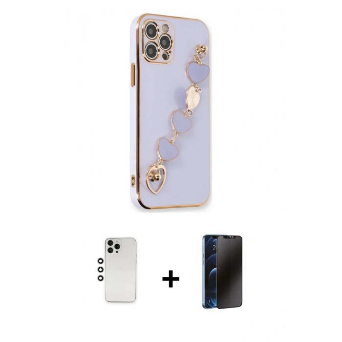 MARSİLYAN™- iPhone 12 Pro Kılıf Nova Işık Prime - Siyah 3D Antistatik Hayalet Cam Ekran Koruyucu + Shine Kamera Lens - GS