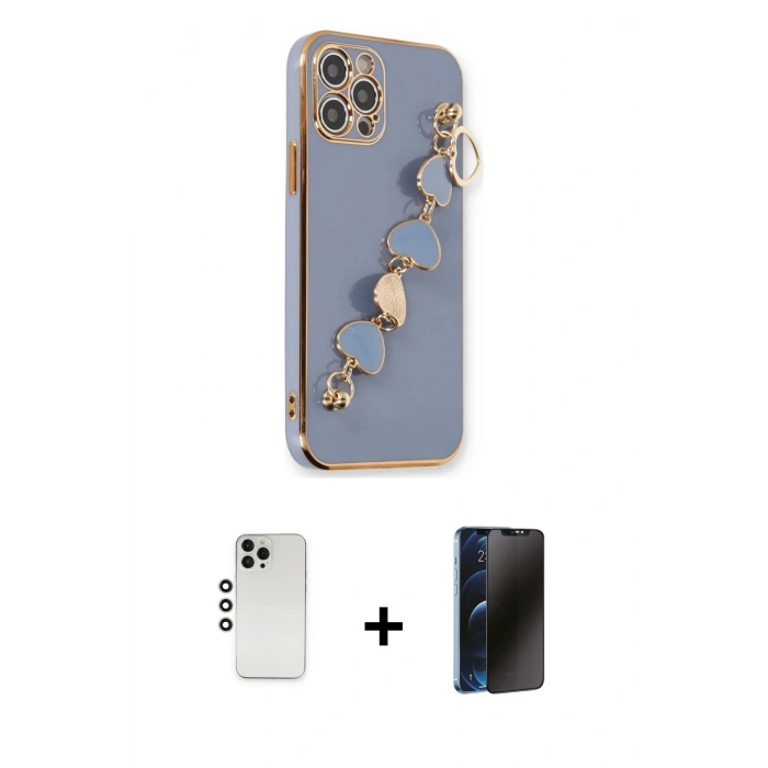MARSİLYAN™- iPhone 12 Pro Kılıf Nova Işık Prime - Siyah 3D Antistatik Hayalet Cam Ekran Koruyucu + Shine Kamera Lens - GS