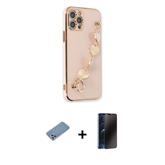 MARSİLYAN™- iPhone 12 Pro Kılıf Nova Işık Prime - Siyah 3D Antistatik Hayalet Cam Ekran Koruyucu + Shine Kamera Lens Koruma Cam - GS