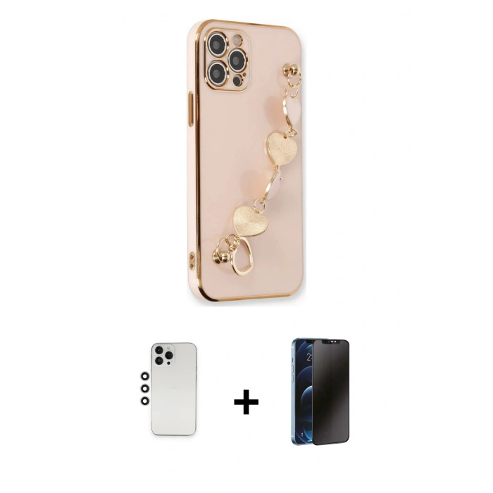 MARSİLYAN™- iPhone 12 Pro Kılıf Nova Işık Prime - Siyah 3D Antistatik Hayalet Cam Ekran Koruyucu + Shine Kamera Lens - GS
