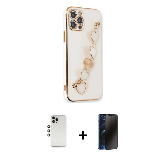 MARSİLYAN™- iPhone 12 Pro Kılıf Nova Işık Prime - Siyah 3D Antistatik Hayalet Cam Ekran Koruyucu + Shine Kamera Lens - GS