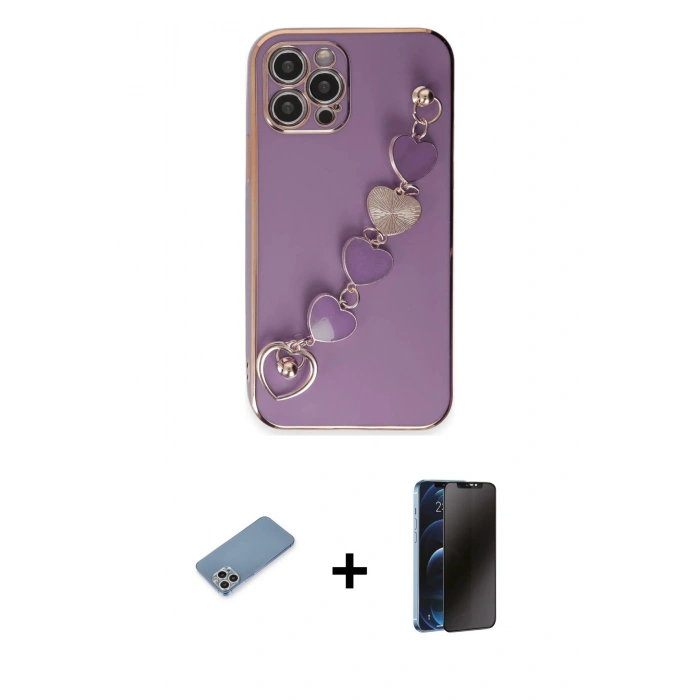 MARSİLYAN™- iPhone 12 Pro Kılıf Nova Işık Prime - Siyah 3D Antistatik Hayalet Cam Ekran Koruyucu + Shine Kamera Lens Koruma Cam - GS