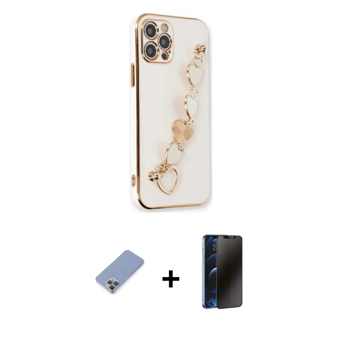 MARSİLYAN™- iPhone 12 Pro Kılıf Nova Işık Prime - Siyah 3D Antistatik Hayalet Cam Ekran Koruyucu + Metal Kamera Lens Koruma Cam - KUYL