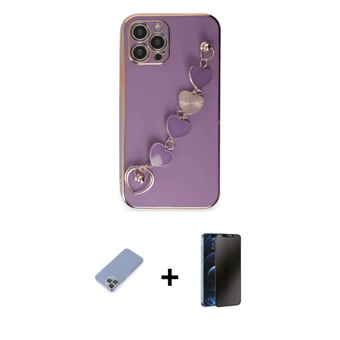 MARSİLYAN™- iPhone 12 Pro Kılıf Nova Işık Prime - Siyah 3D Antistatik Hayalet Cam Ekran Koruyucu + Metal Kamera Lens Koruma Cam - KUYL