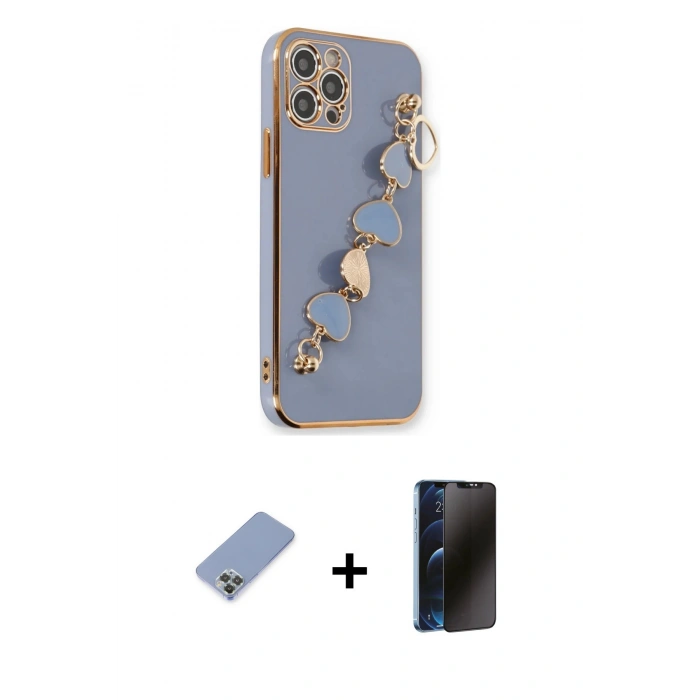 MARSİLYAN™- iPhone 12 Pro Kılıf Nova Işık Prime - Siyah 3D Antistatik Hayalet Cam Ekran Koruyucu + Metal Kamera Lens Koruma Cam - KUYL