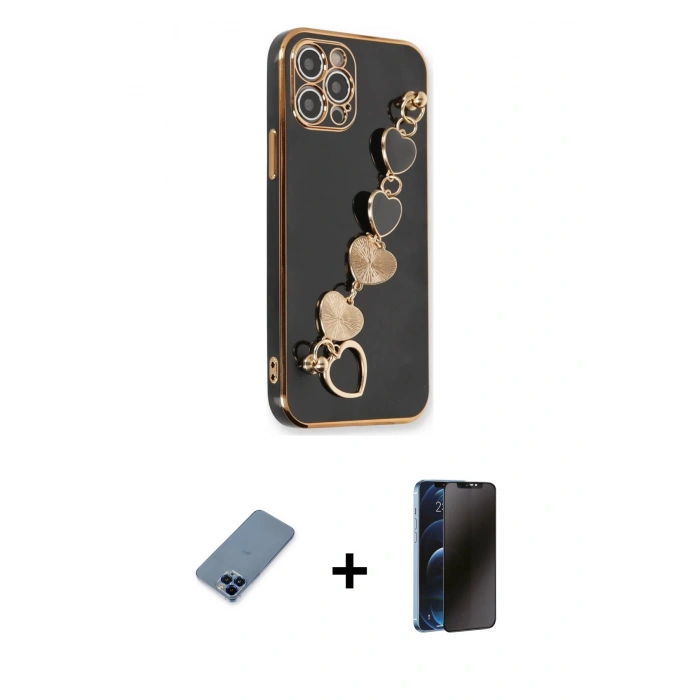MARSİLYAN™- iPhone 12 Pro Kılıf Nova Işık Prime - Siyah 3D Antistatik Hayalet Cam Ekran Koruyucu + Metal Kamera Lens Koruma Cam - MI