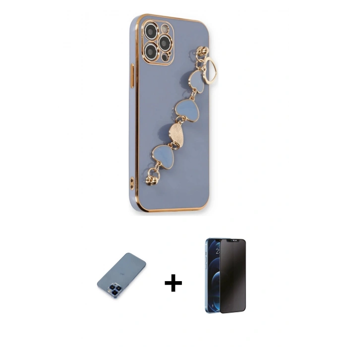 MARSİLYAN™- iPhone 12 Pro Kılıf Nova Işık Prime - Siyah 3D Antistatik Hayalet Cam Ekran Koruyucu + Metal Kamera Lens Koruma Cam - MI